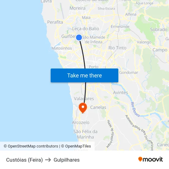 Custóias (Feira) to Gulpilhares map