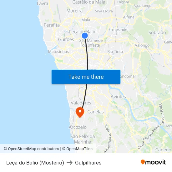 Leça do Balio (Mosteiro) to Gulpilhares map