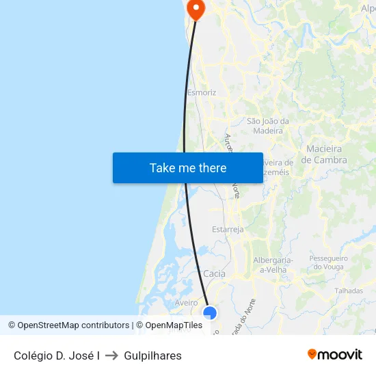 Colégio D. José I to Gulpilhares map