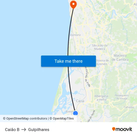 Caião B to Gulpilhares map