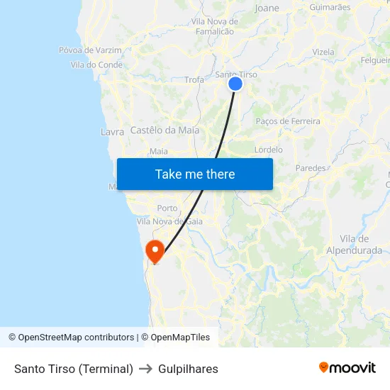 Santo Tirso (Terminal) to Gulpilhares map
