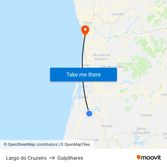 Largo do Cruzeiro to Gulpilhares map