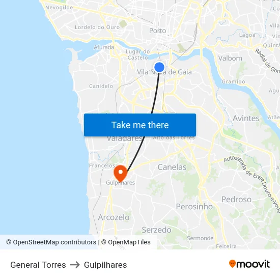 General Torres to Gulpilhares map