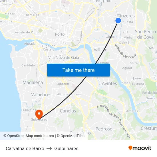Carvalha de Baixo to Gulpilhares map