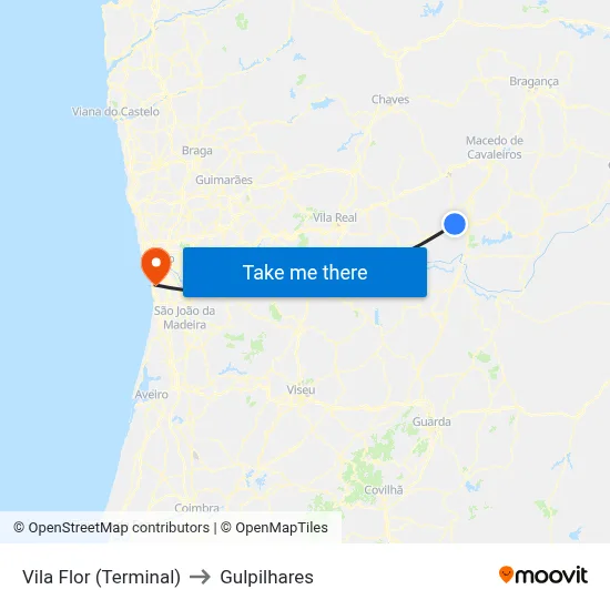 Vila Flor (Terminal) to Gulpilhares map