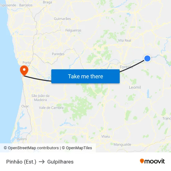 Pinhão (Est.) to Gulpilhares map