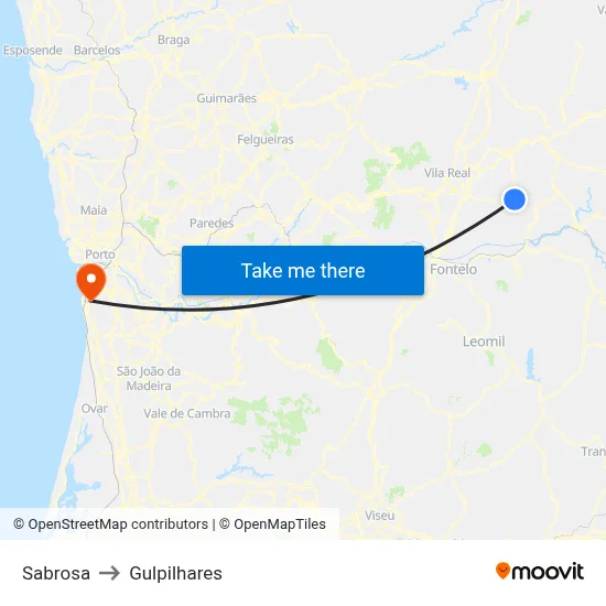 Sabrosa to Gulpilhares map