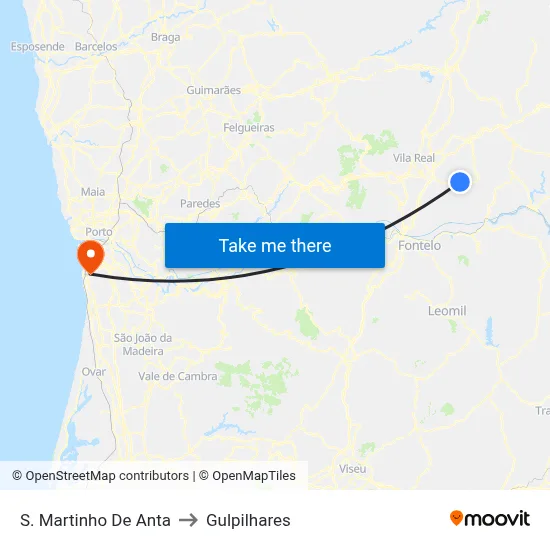 S. Martinho De Anta to Gulpilhares map