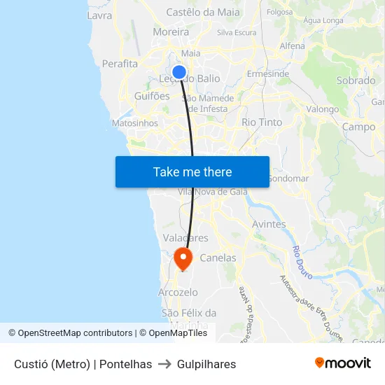 Custió (Metro) | Pontelhas to Gulpilhares map
