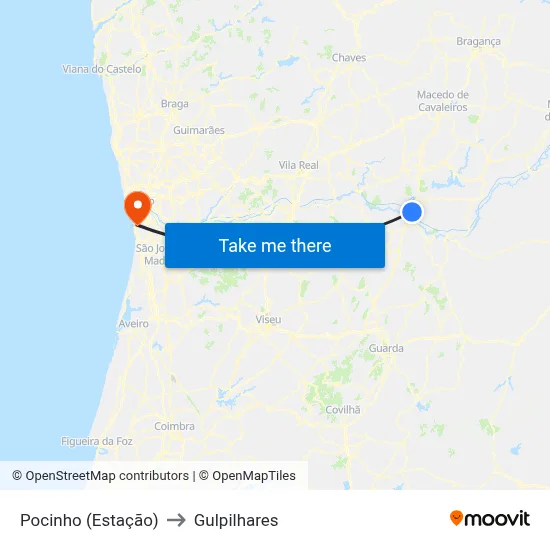 Pocinho (Estação) to Gulpilhares map
