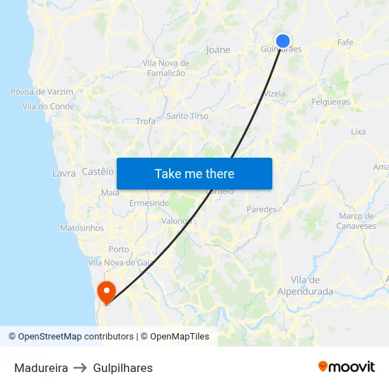 Madureira to Gulpilhares map