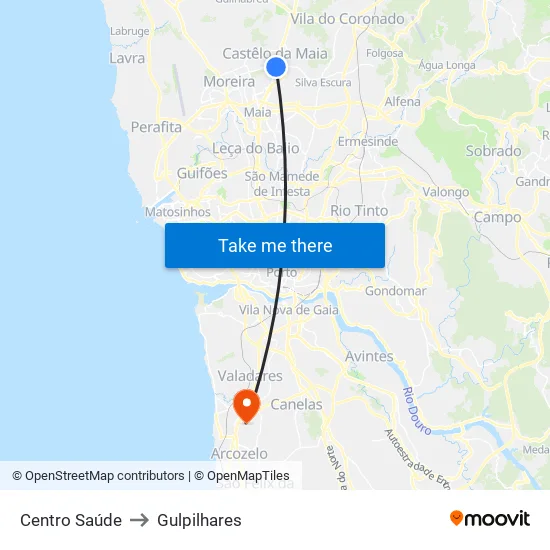 Centro Saúde to Gulpilhares map