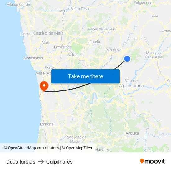 Duas Igrejas to Gulpilhares map