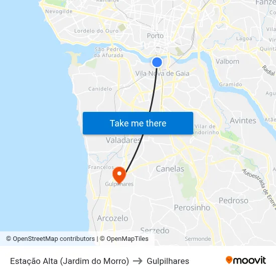 Estação Alta (Jardim do Morro) to Gulpilhares map