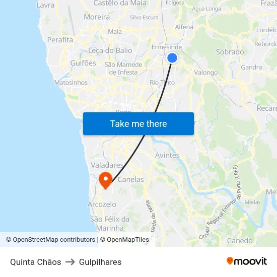 Quinta Chãos to Gulpilhares map