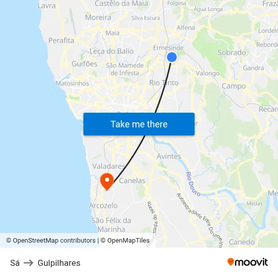 Sá to Gulpilhares map