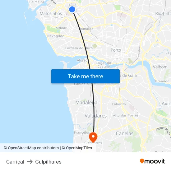 Carriçal to Gulpilhares map