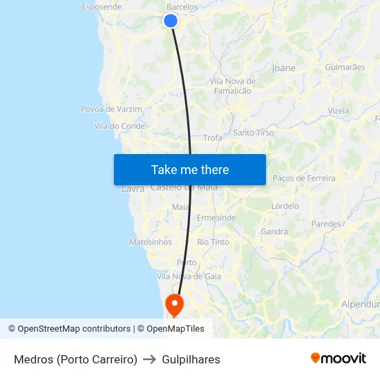 Medros (Porto Carreiro) to Gulpilhares map