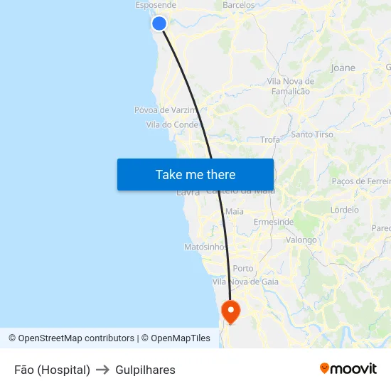Fão (Hospital) to Gulpilhares map