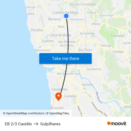EB 2/3 Castêlo to Gulpilhares map