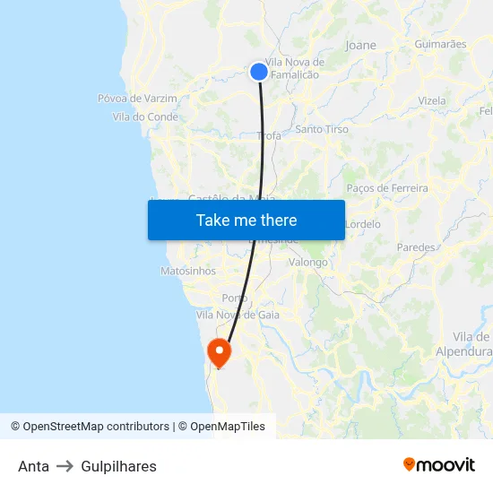 Anta to Gulpilhares map
