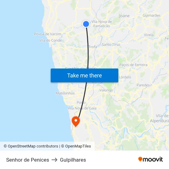 Senhor de Penices to Gulpilhares map
