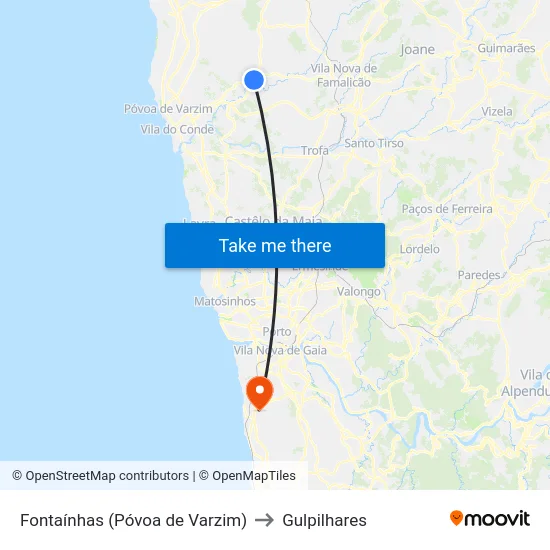 Fontaínhas (Póvoa de Varzim) to Gulpilhares map