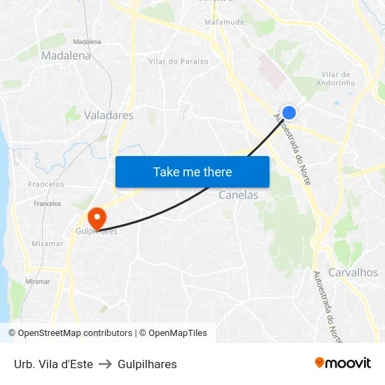 Urb. Vila d'Este to Gulpilhares map