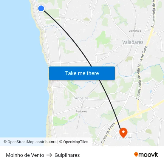 Moinho de Vento to Gulpilhares map