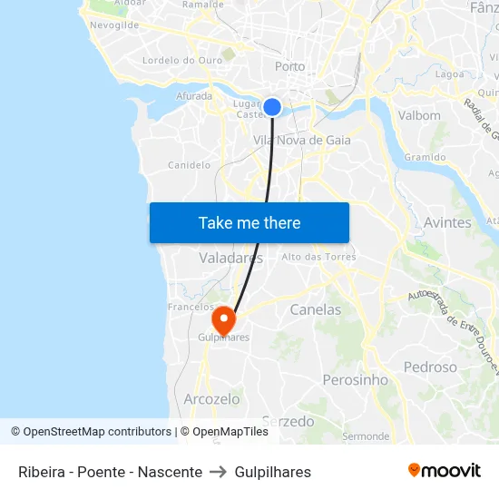Ribeira - Poente - Nascente to Gulpilhares map