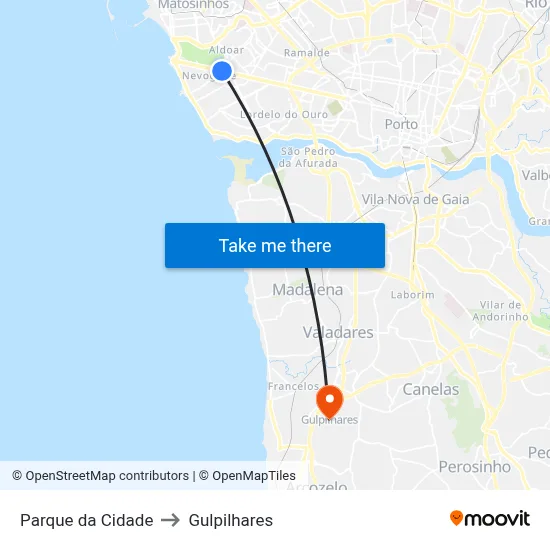 Parque da Cidade to Gulpilhares map
