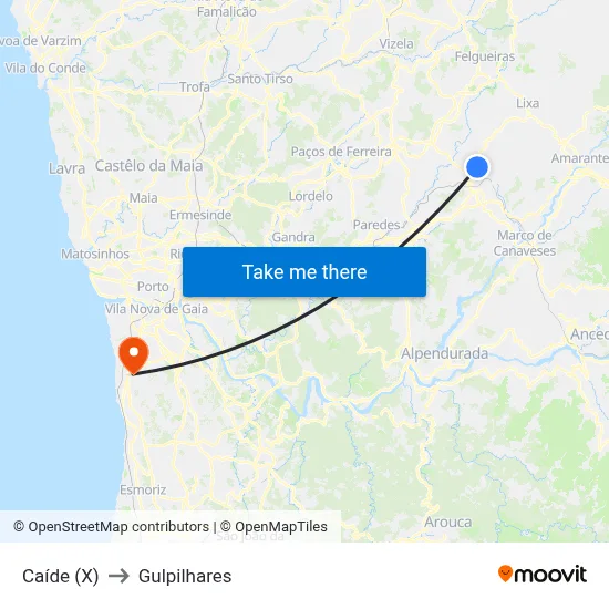 Caíde (X) to Gulpilhares map