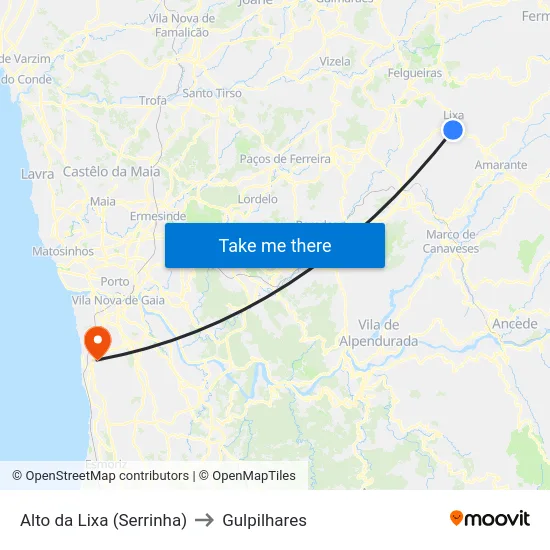 Alto da Lixa (Serrinha) to Gulpilhares map