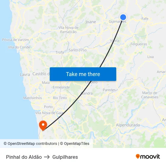 Pinhal do Aldão to Gulpilhares map
