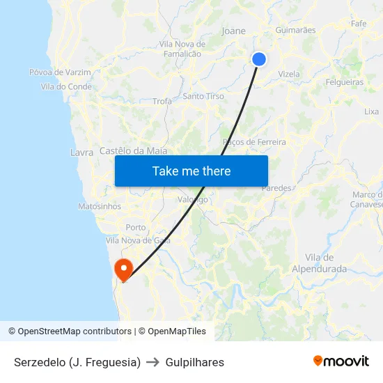 Serzedelo (J. Freguesia) to Gulpilhares map