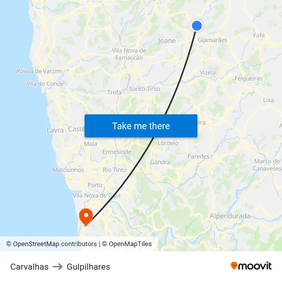 Carvalhas to Gulpilhares map