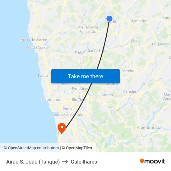 Airão S. João (Tanque) to Gulpilhares map