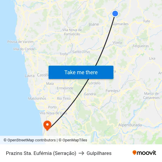 Prazins Sta. Eufémia (Serração) to Gulpilhares map