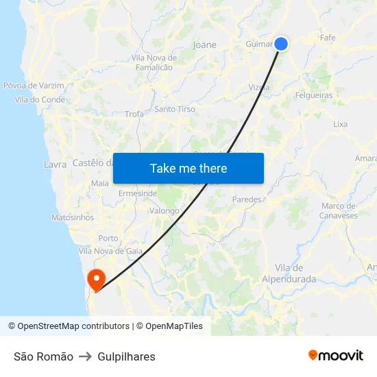São Romão to Gulpilhares map