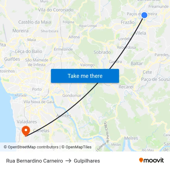 Rua Bernardino Carneiro to Gulpilhares map