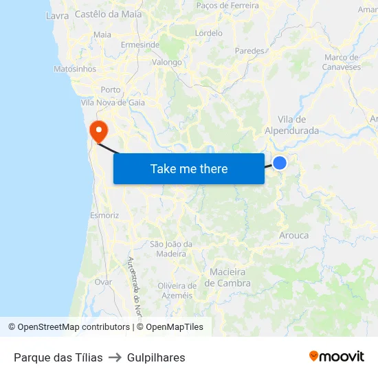 Parque das Tílias to Gulpilhares map