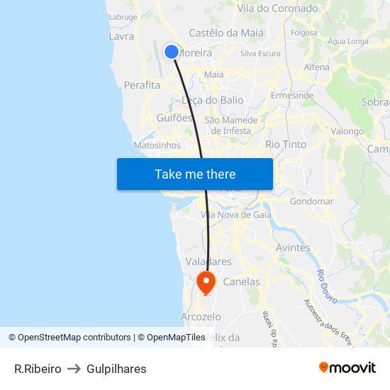 R.Ribeiro to Gulpilhares map
