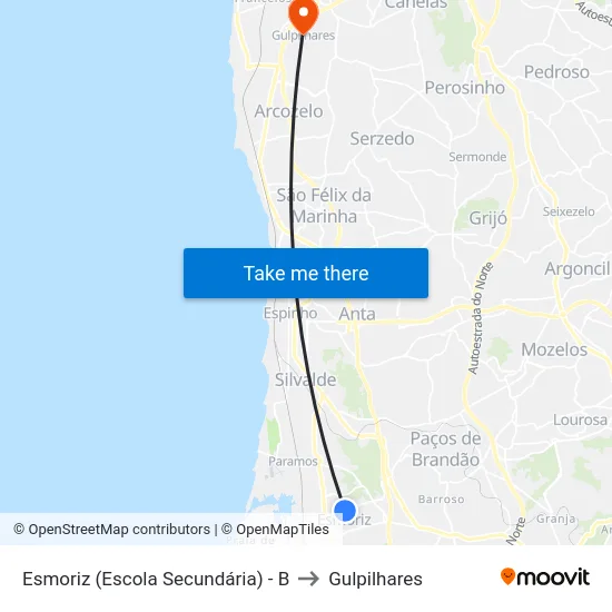 Esmoriz (Escola Secundária) - B to Gulpilhares map
