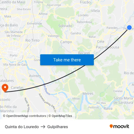 Quinta do Louredo to Gulpilhares map