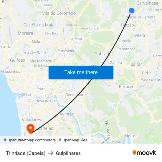 Trindade (Capela) to Gulpilhares map