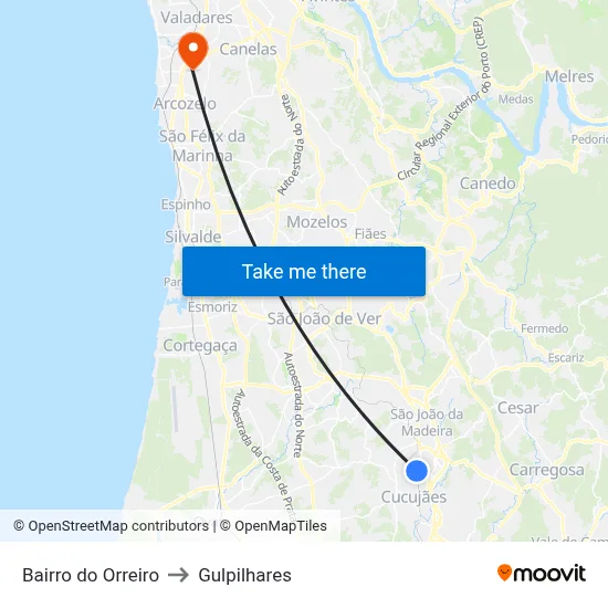 Bairro do Orreiro to Gulpilhares map