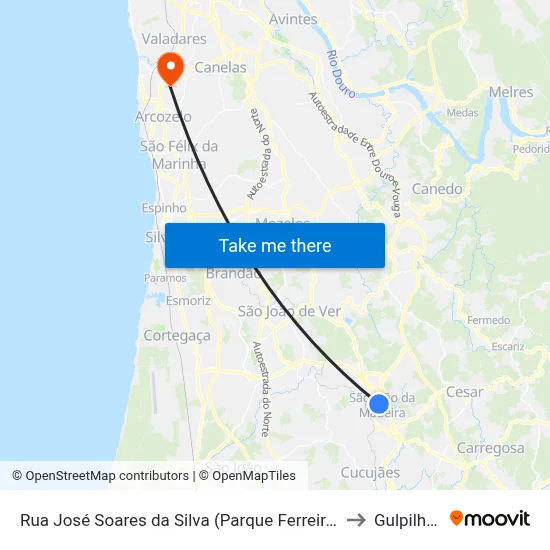 Rua José Soares da Silva (Parque Ferreira de Castro) to Gulpilhares map