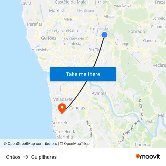 Chãos to Gulpilhares map