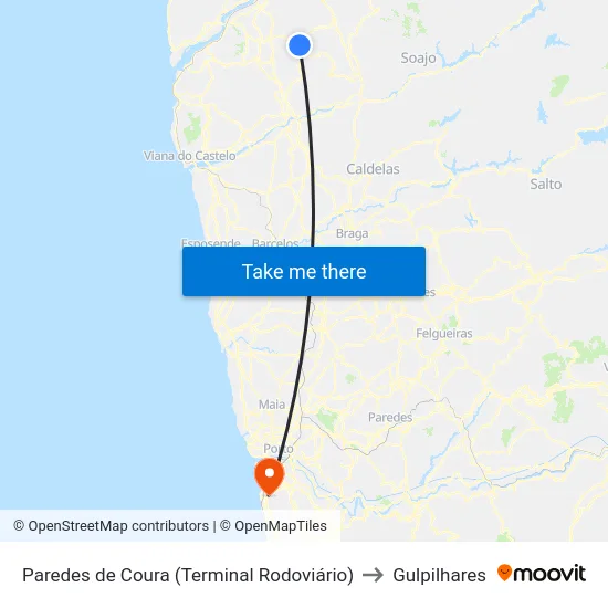 Paredes de Coura (Terminal Rodoviário) to Gulpilhares map
