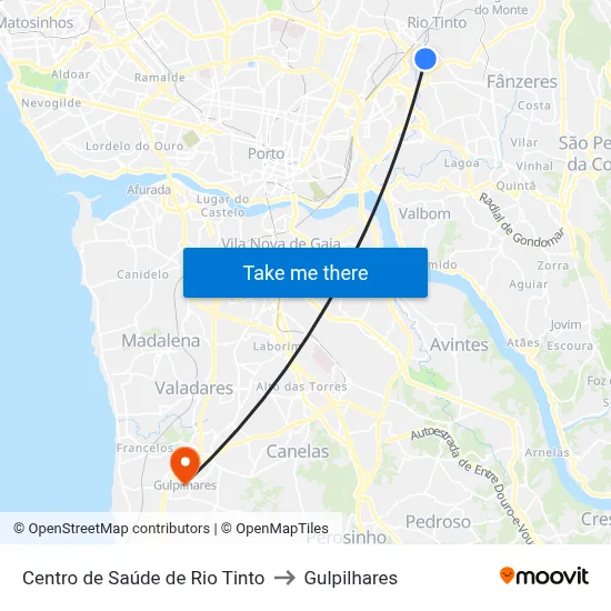 Centro de Saúde de Rio Tinto to Gulpilhares map
